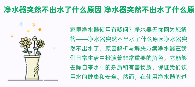 净水器突然不出水了什么原因 净水器突然不出水了什么原因方法