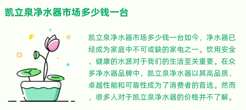 凯立泉净水器市场多少钱一台